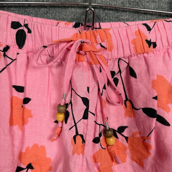 Cynthia Rowley Size Small Linen Shorts Pink Floral Drawstring With Beads Pockets - Picture 5 of 9